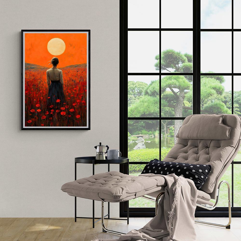 Femme Champ de Coquelicots dans un intérieur