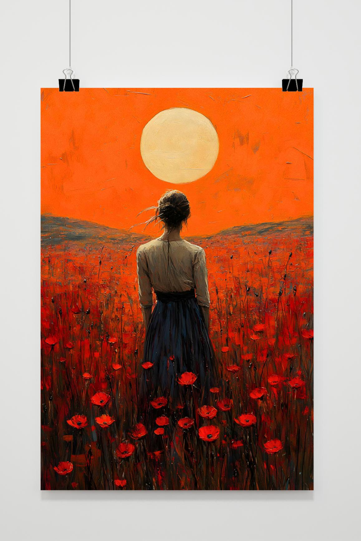 Affiche Femme Champ de Coquelicots de 25 Artstreet