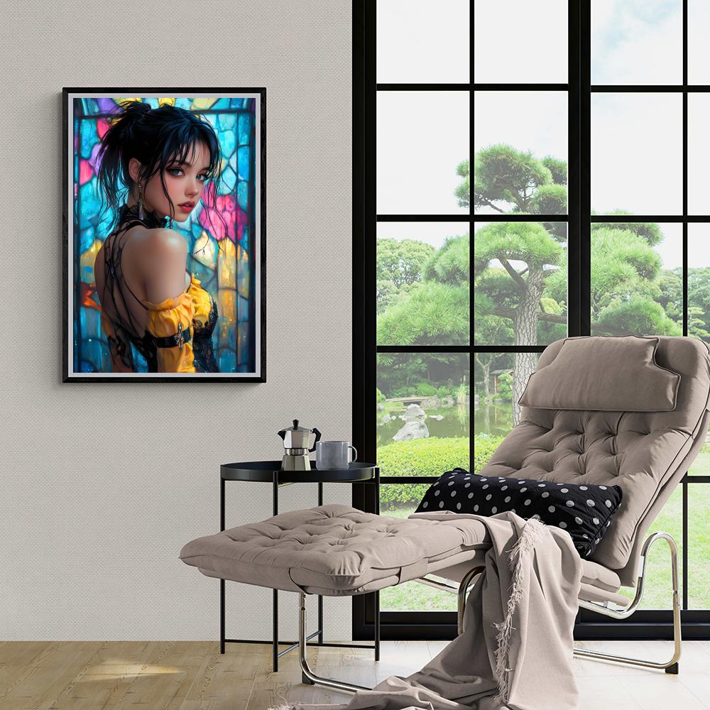 Fille Vitrail dans un intérieur