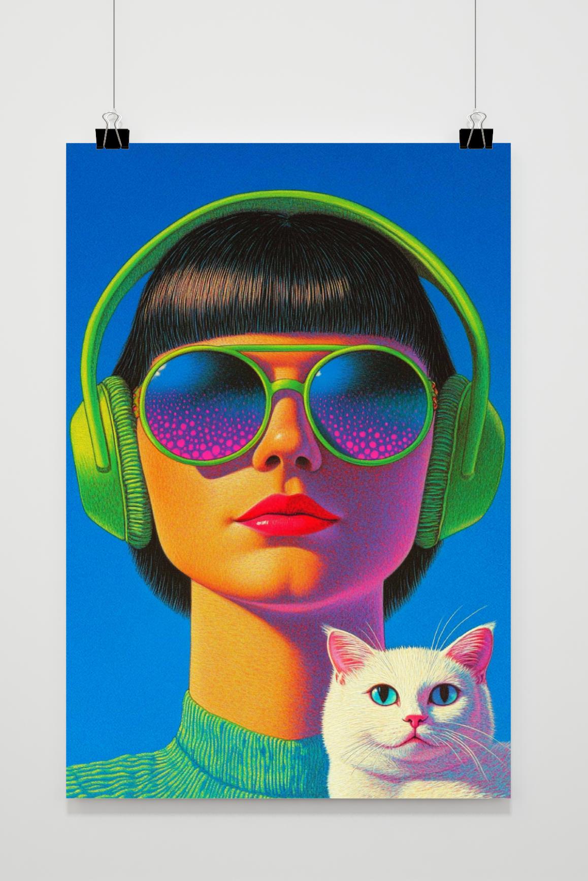 Affiche Fille Chat de 25 Artstreet