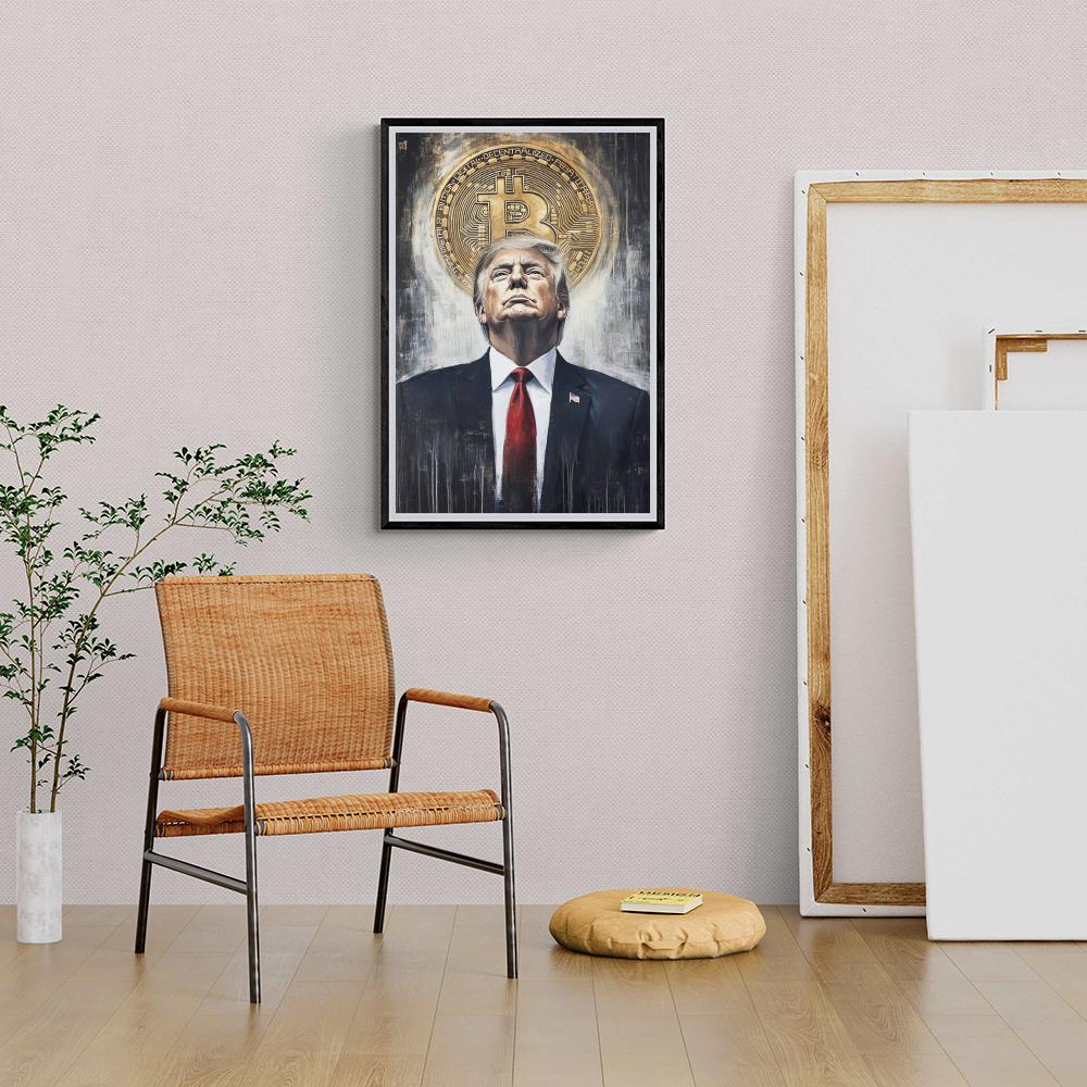 Bitcoin Donald Trump dans un intérieur