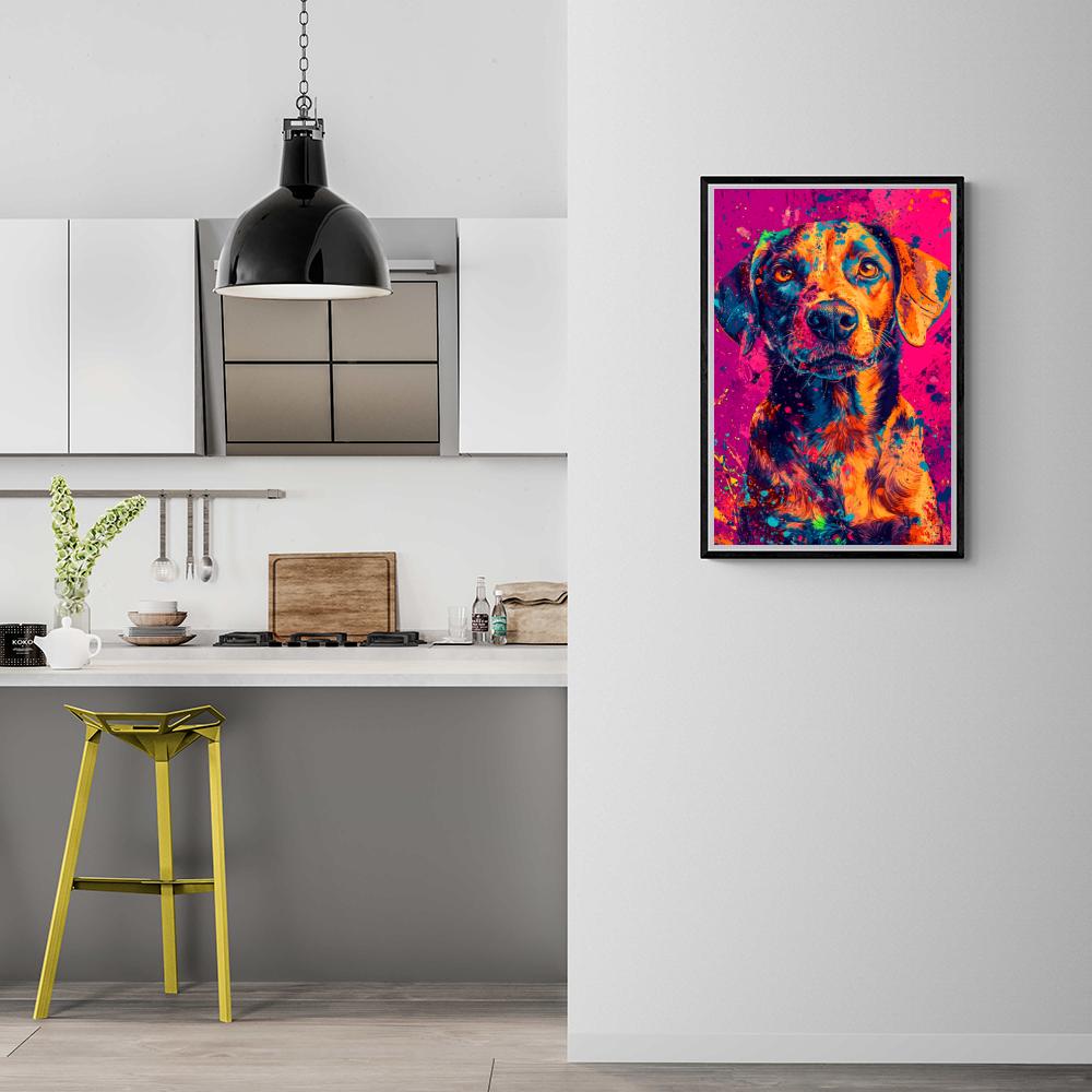 Chien Éclaboussure de Couleurs dans un intérieur