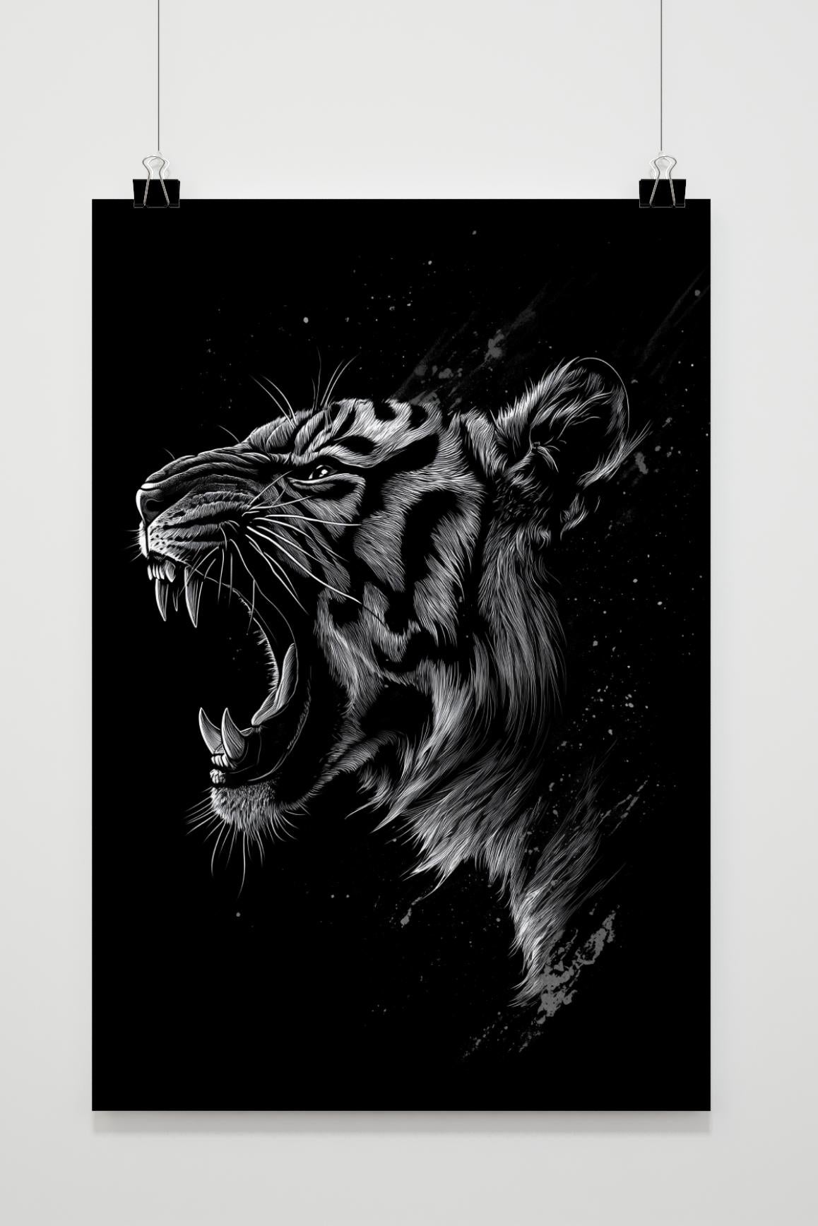 Affiche Tigre noir et blanc de 25 Artstreet