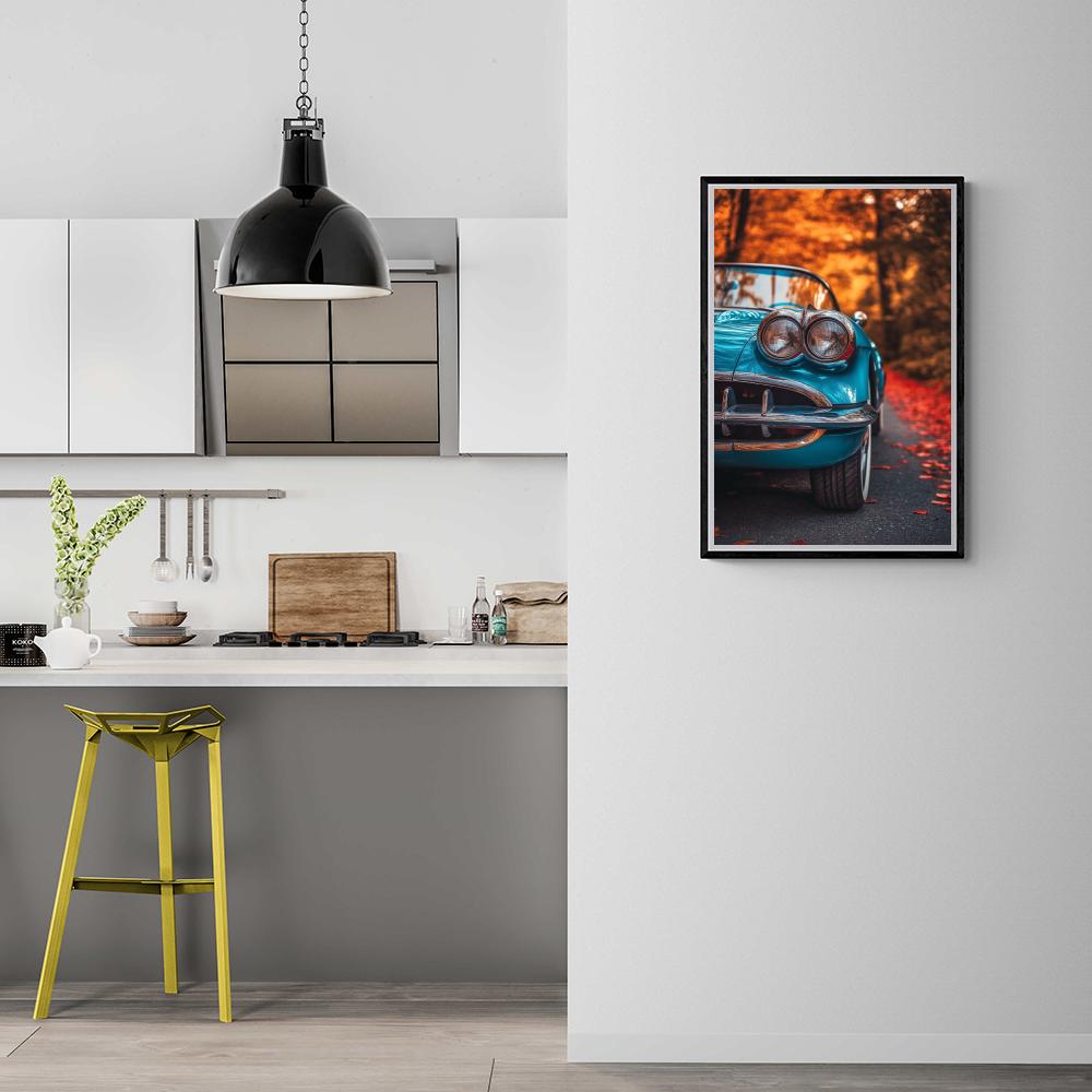 Blauwe Auto dans un intérieur