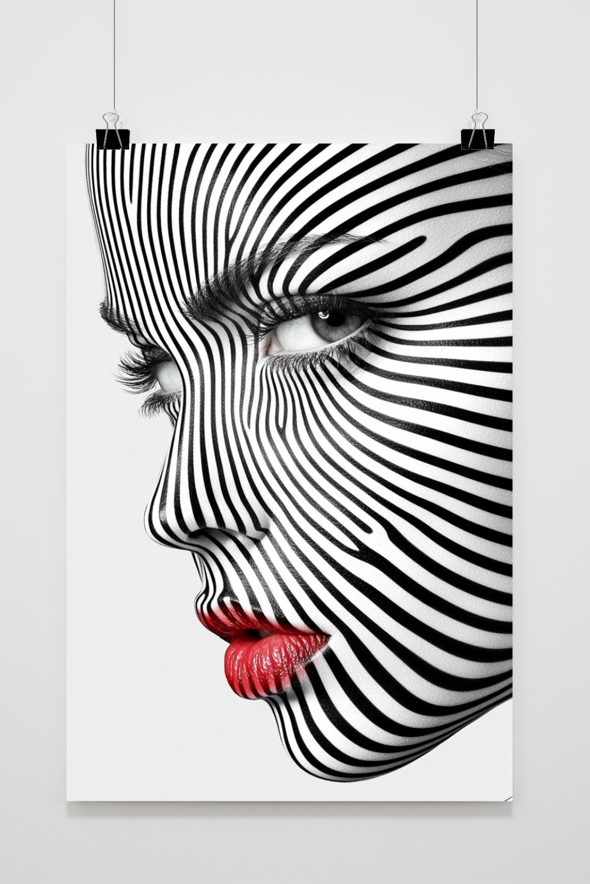 Affiche Portrait féminin en rayures de 25 Artstreet