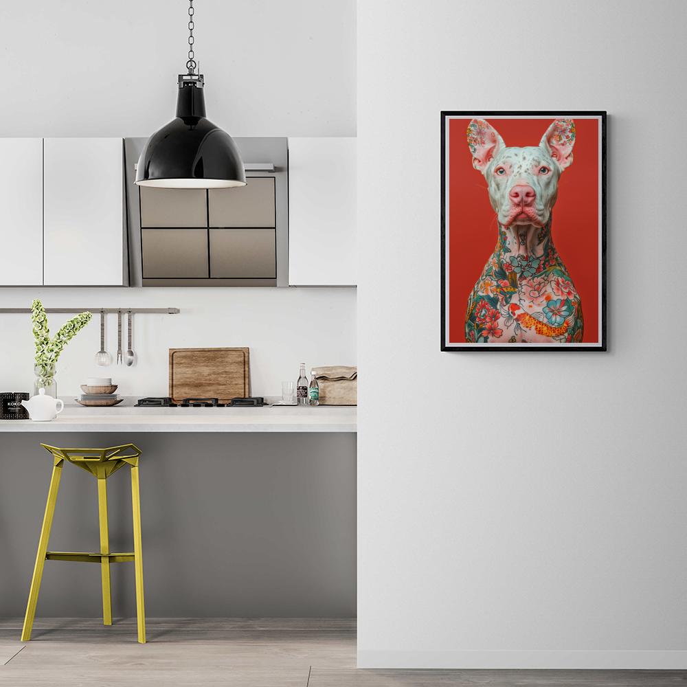 Tatouage Chien Blanc dans un intérieur