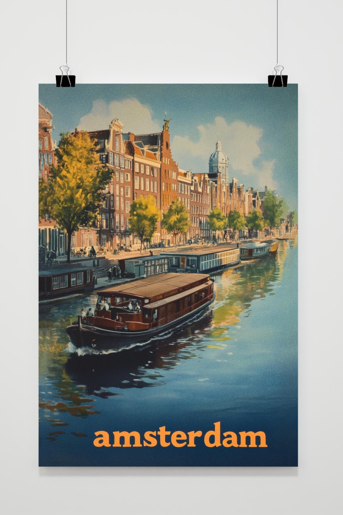 Affiche Amsterdam Bateau de 25 Artstreet