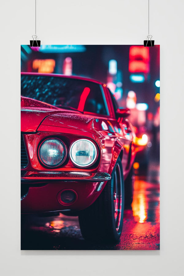 Póster Coche Rojo Neón