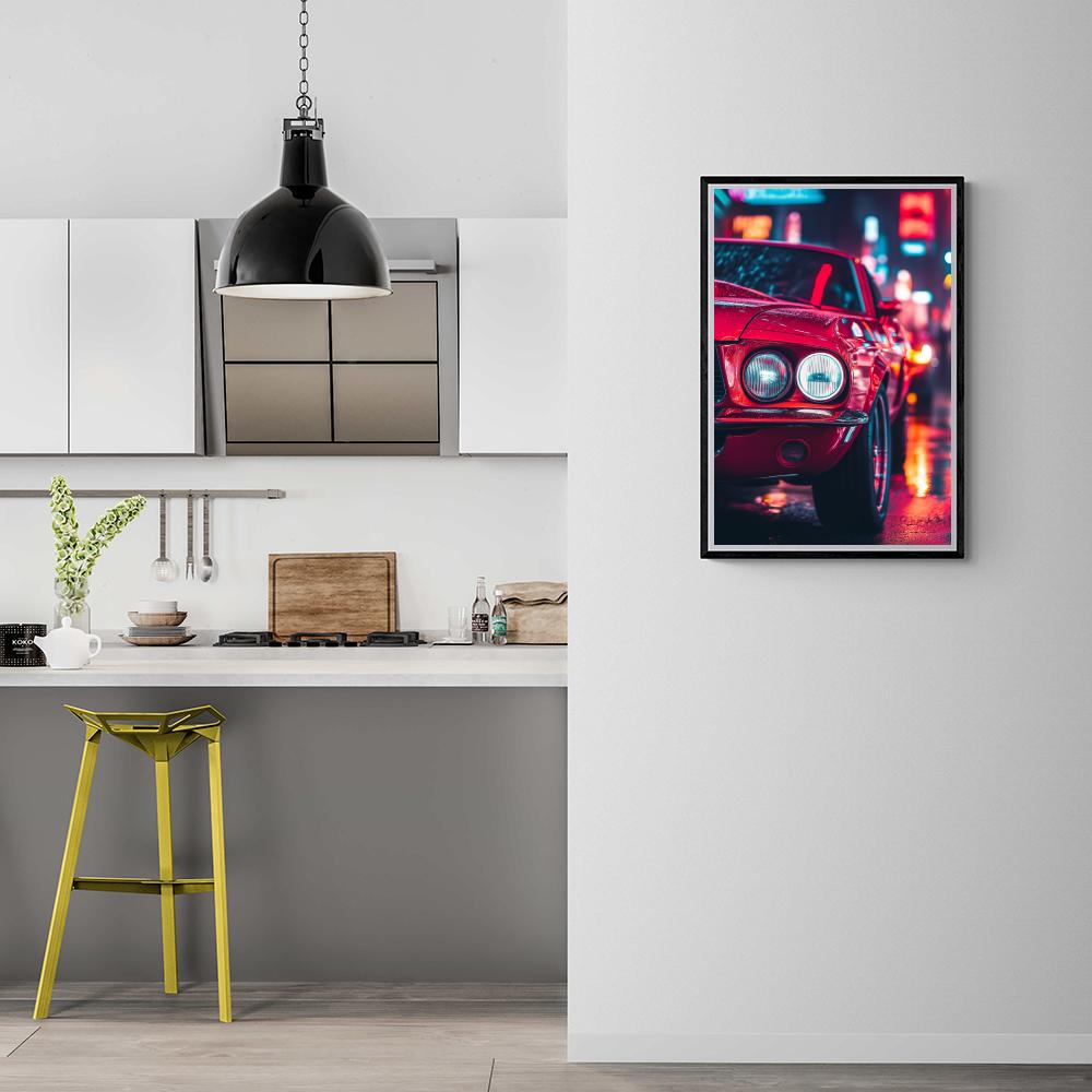 Voiture Rouge Neon dans un intérieur
