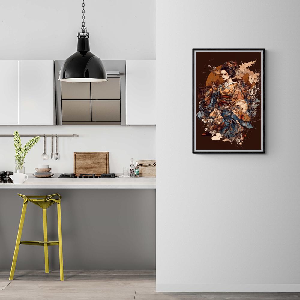 Geisha Hokusai dans un intérieur