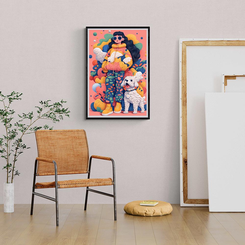 Fille et Chien dans un intérieur