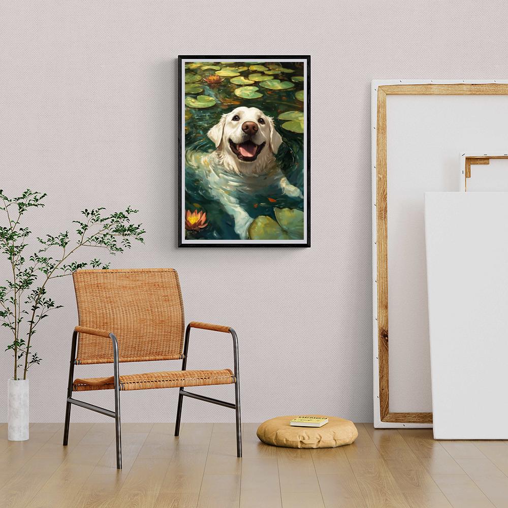 Chien qui Nage dans un intérieur