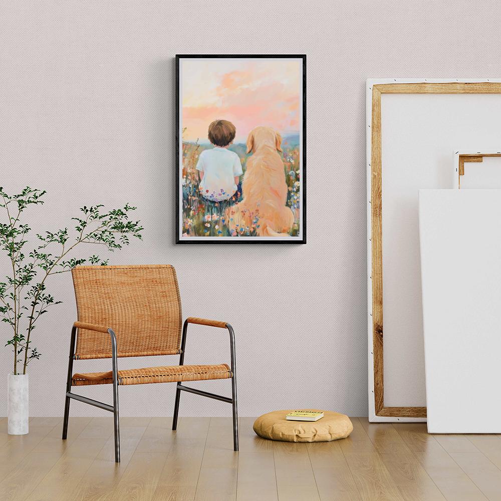 Garçon et Chien dans un intérieur