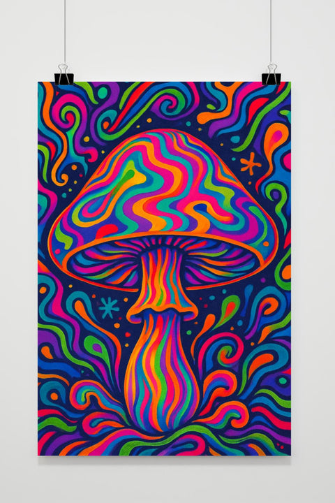 Mushroom Trip Psychedelic Neon Poster