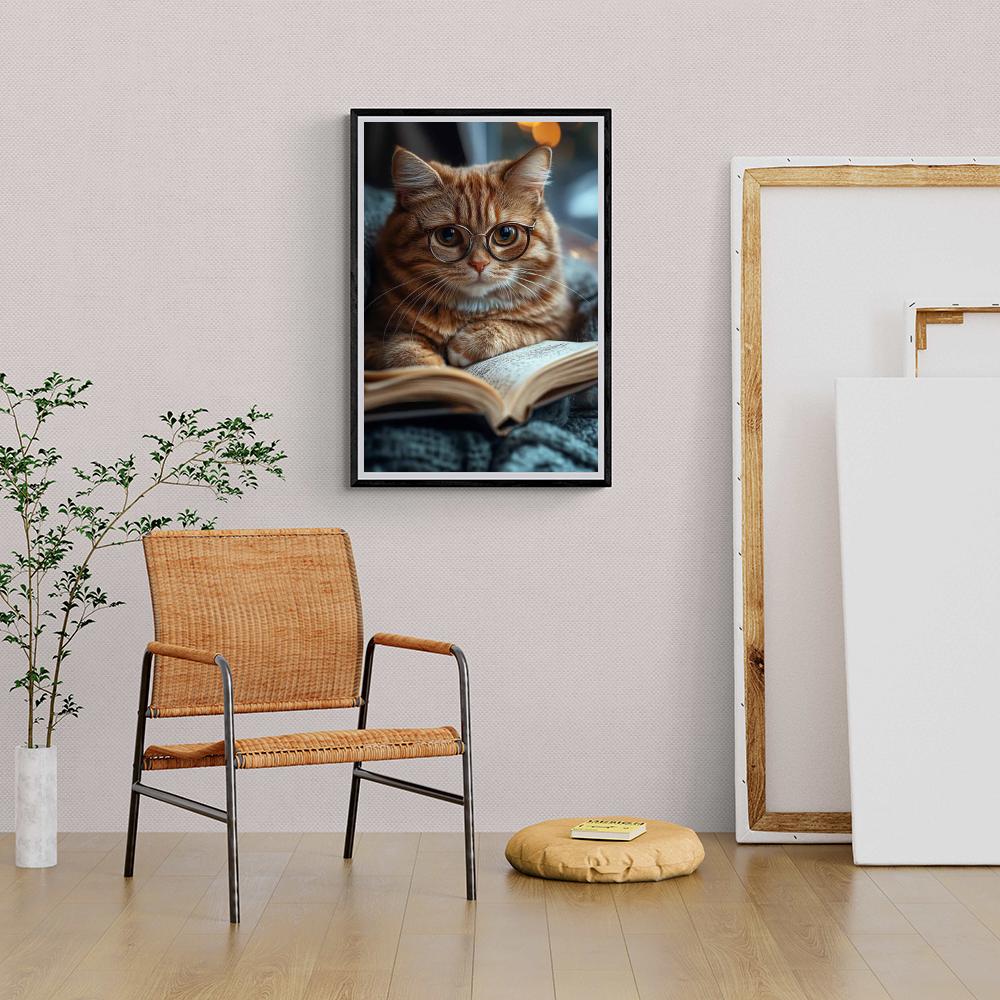 Gato Leyendo en un interior