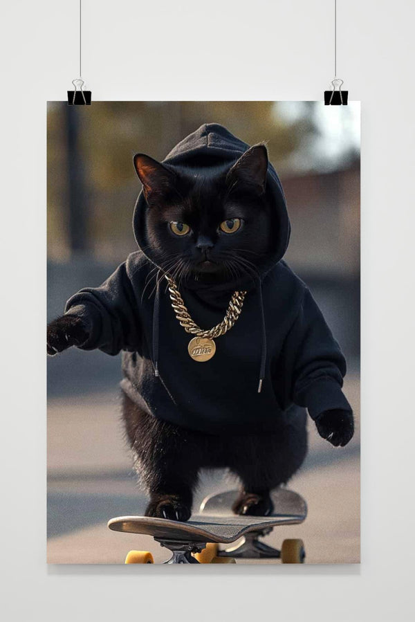 Affiche Chat Skateboardeur