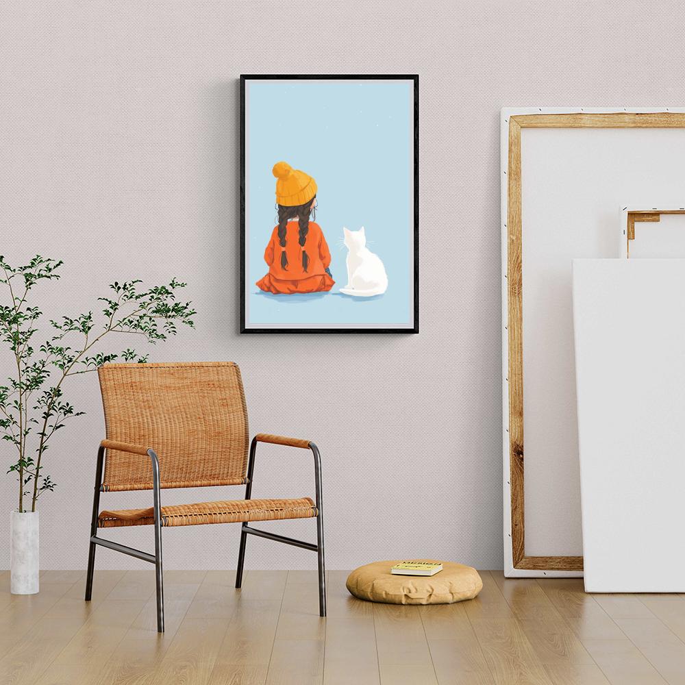 Fille et Chat dans un intérieur