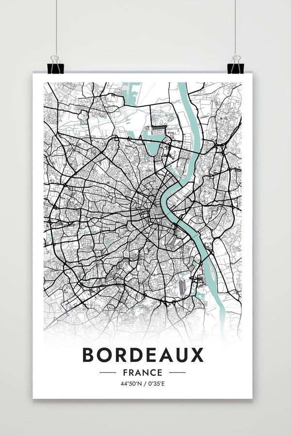 Póster Mapa de Burdeos, Francia