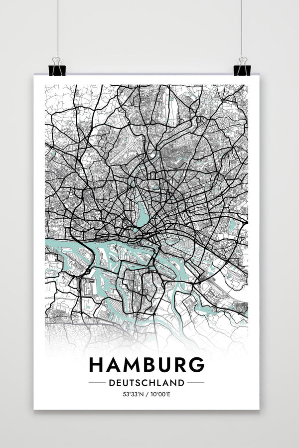 Póster Mapa de Hamburgo, Alemania