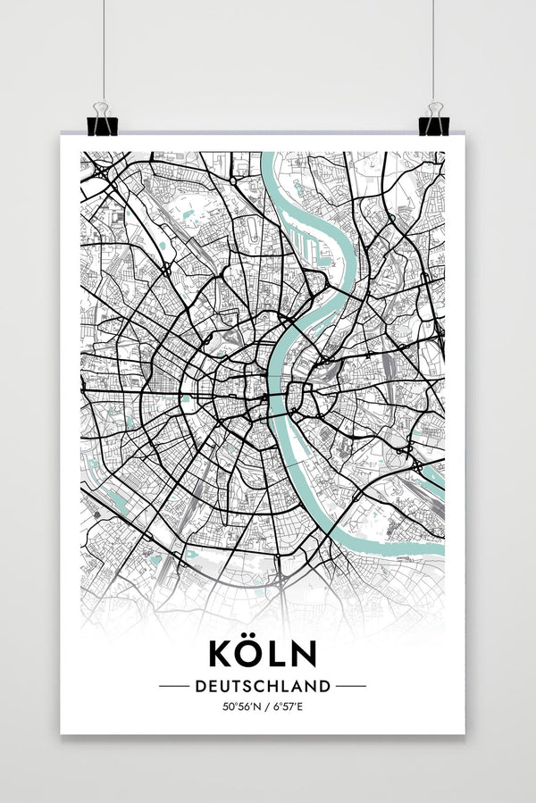 Póster Mapa de Colonia, Alemania