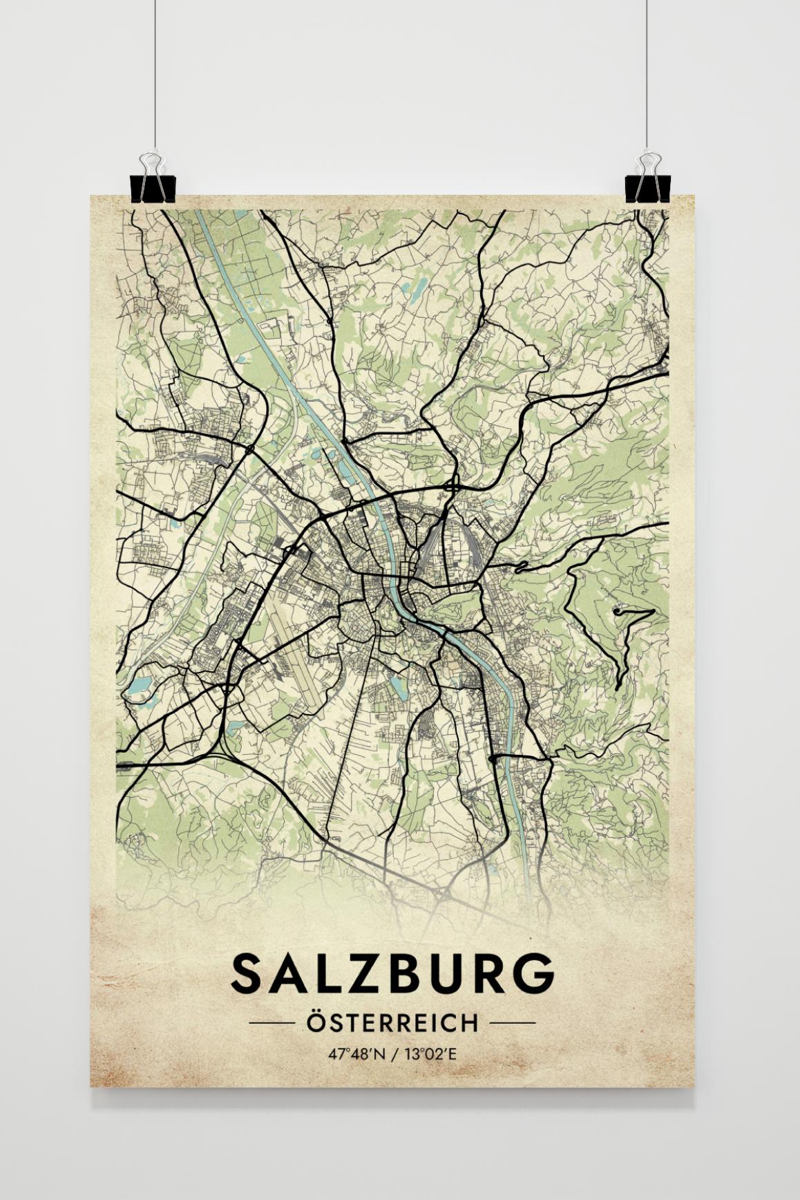 Salzbourg Carte Autriche dans un intérieur