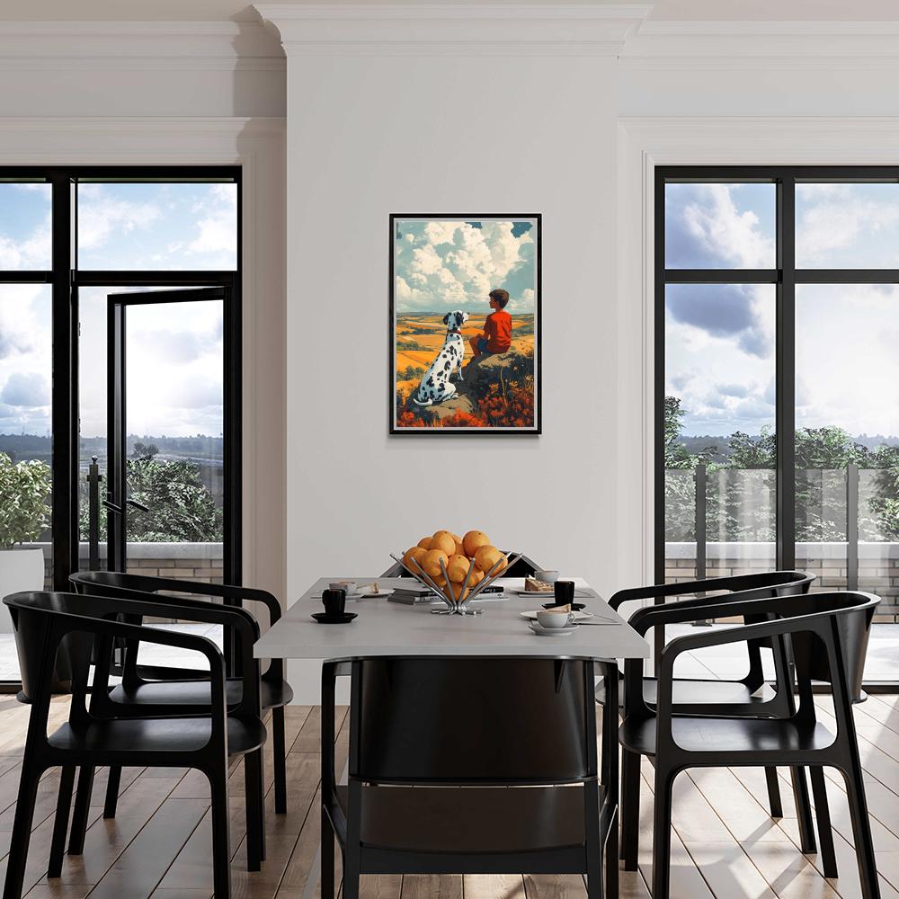 Garçon et Dalmatien dans un intérieur