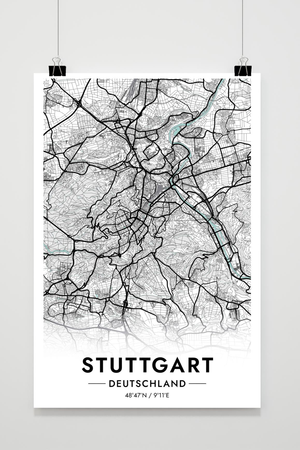 Stuttgart Carte Allemagne dans un intérieur
