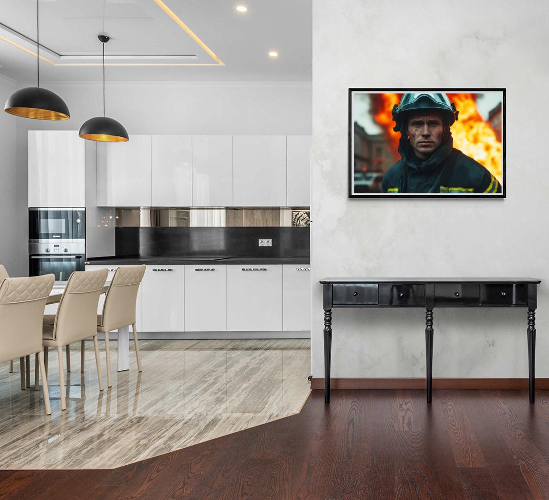 Bombero en un interior