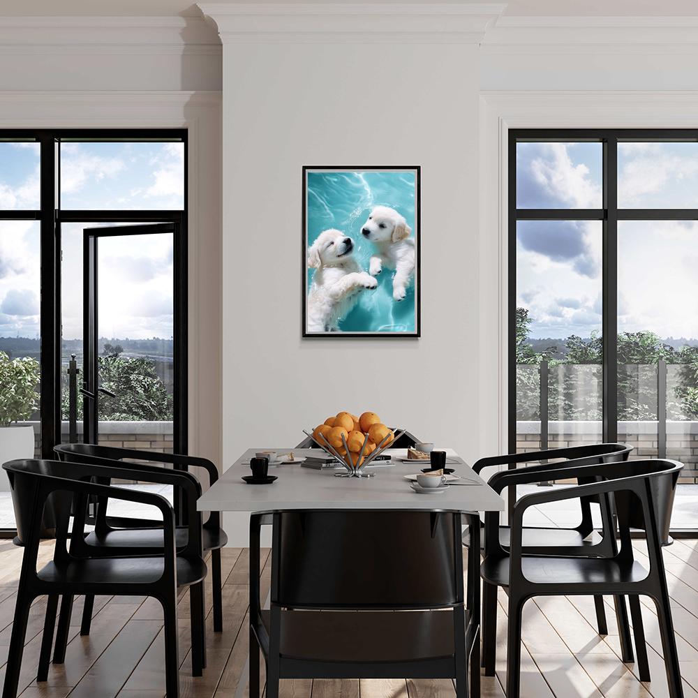 Chiots à la Nage dans un intérieur