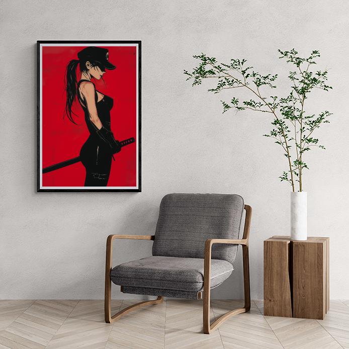Fille Samouraï dans un intérieur