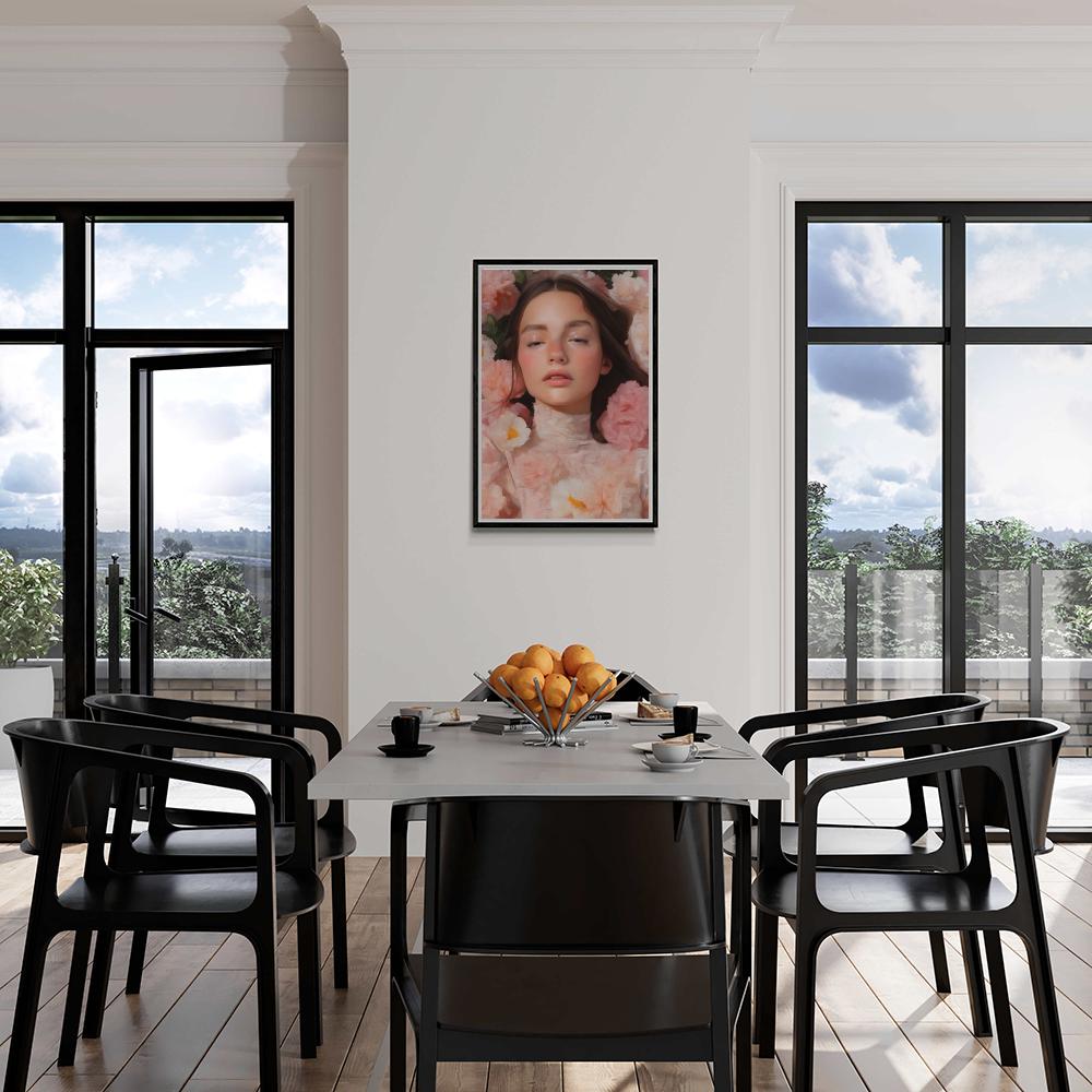 Fille et Fleurs dans un intérieur