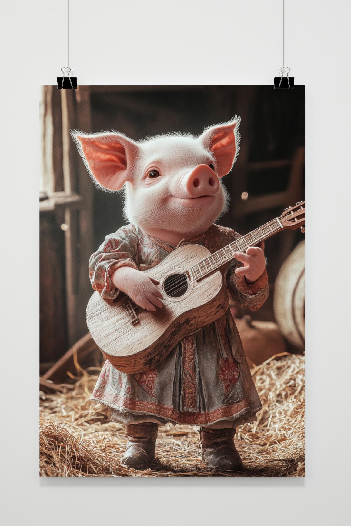 Affiche Cochon Guitare de 25 Artstreet