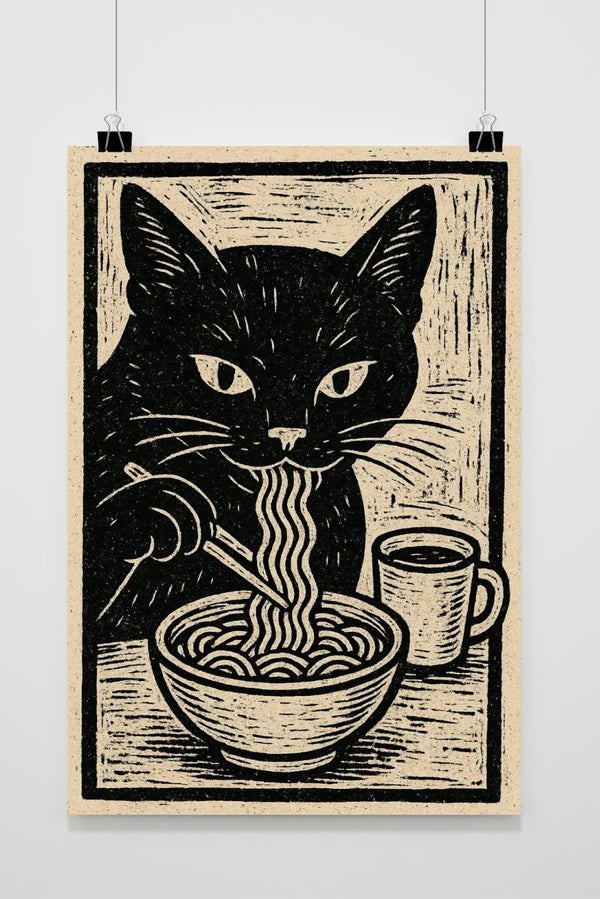 Cat Ramen Black &amp; White poster