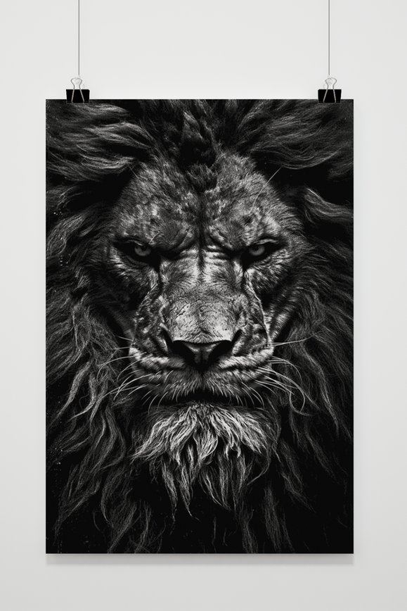 Lion Poster Black White