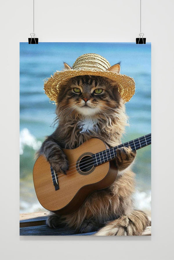 Póster Gato Guitarra
