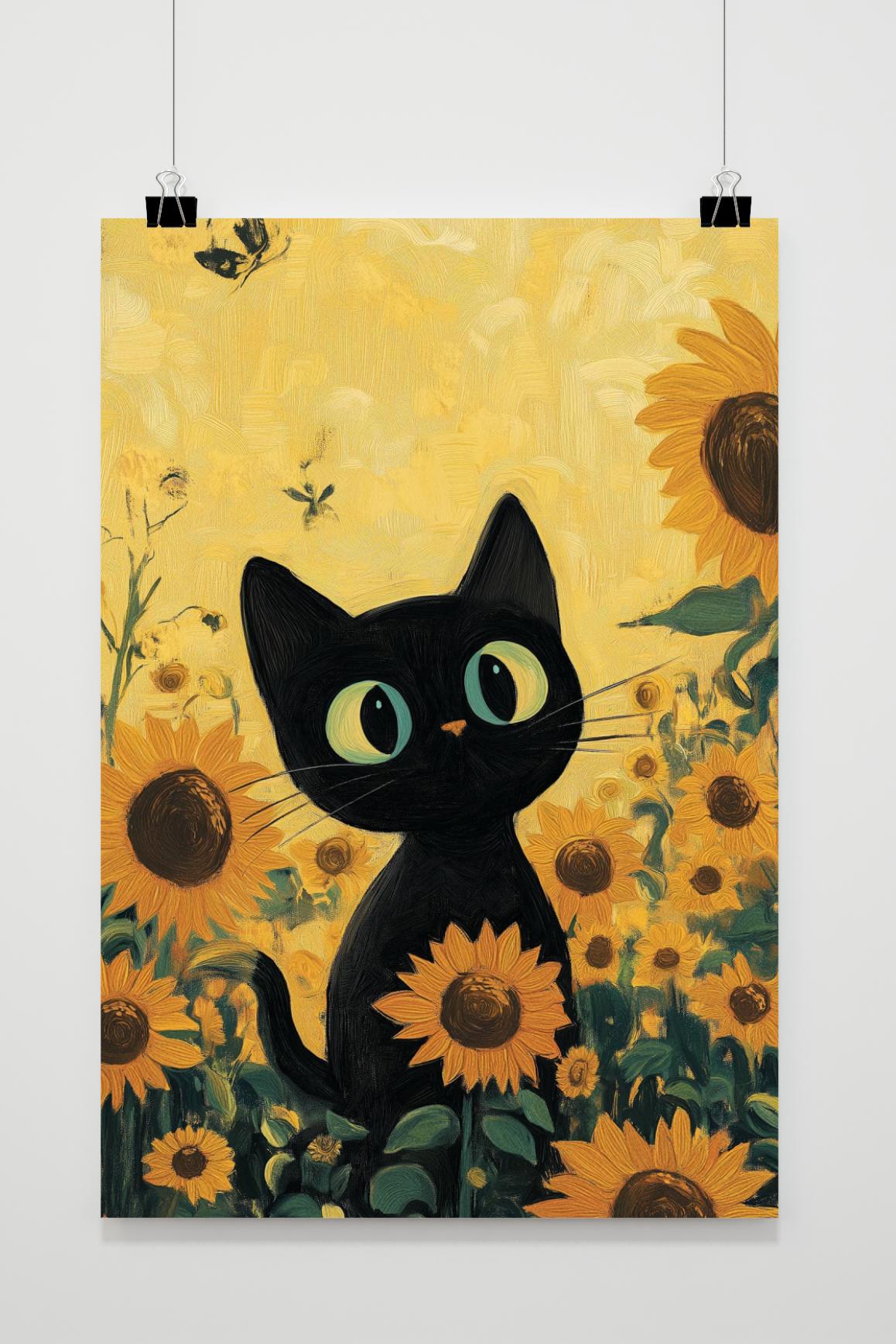 Póster Gato Girasol de 25 Artstreet