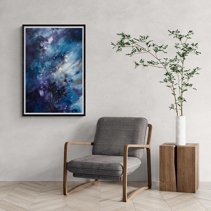 Aquarelle Abstraite Bleue dans un intérieur