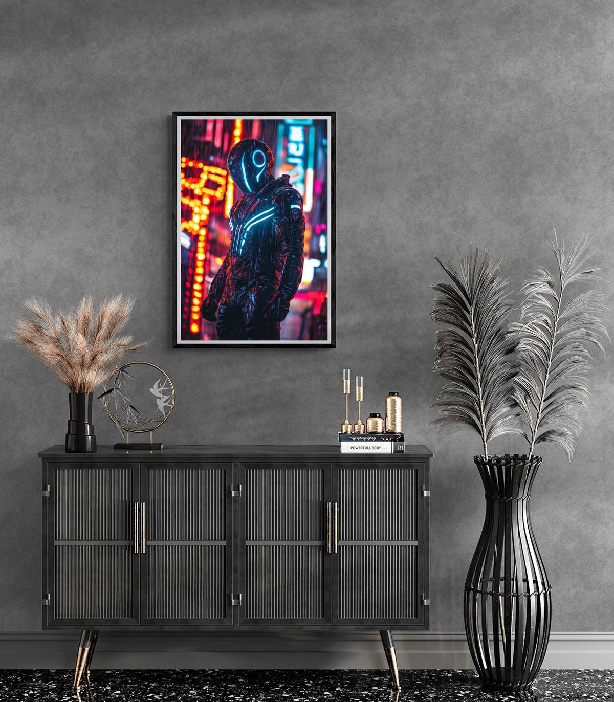 Guerrier Cyberpunk dans un intérieur