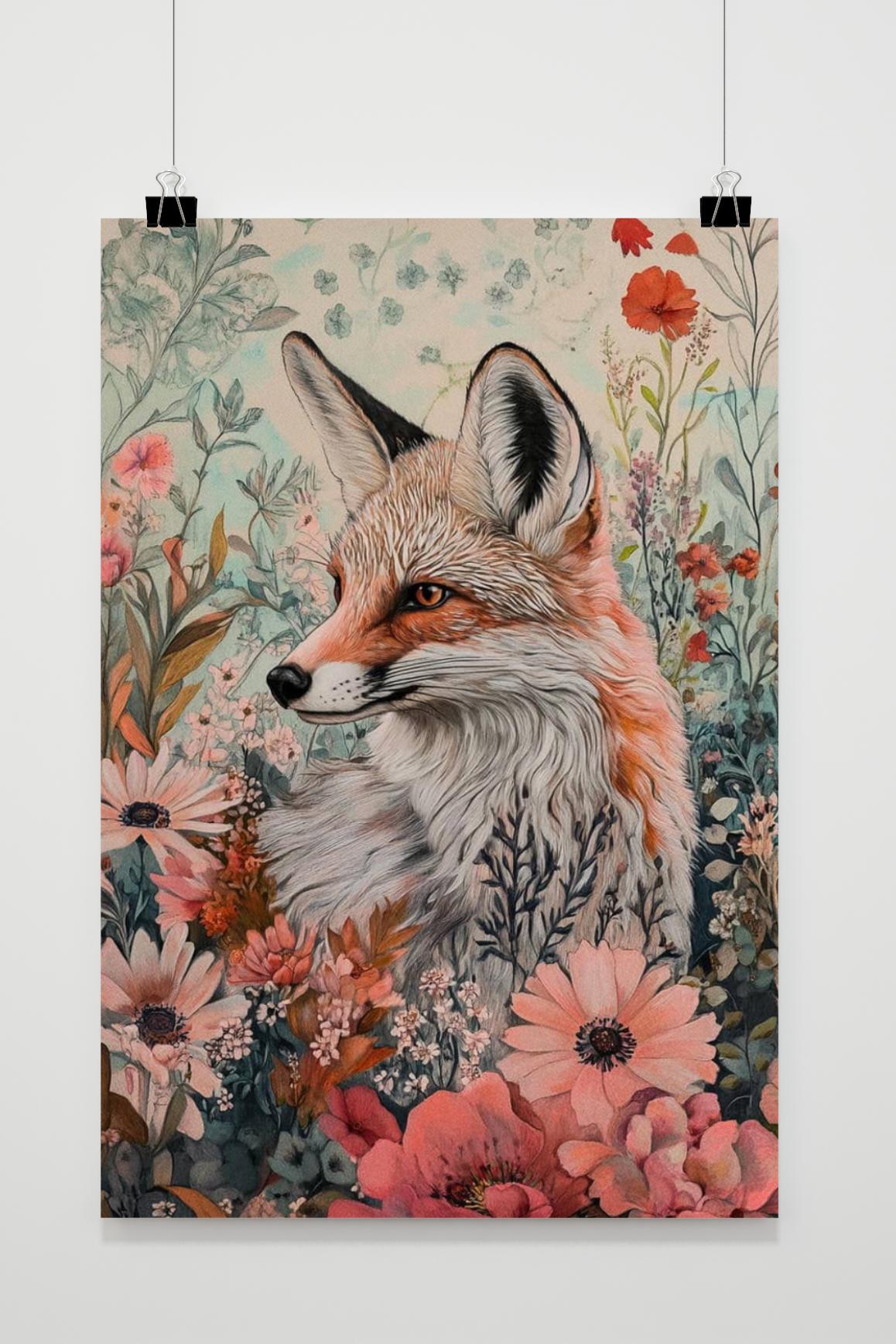 Affiche Renard et Fleurs de 25 Artstreet
