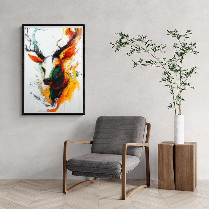 Cerf Aquarelle dans un intérieur