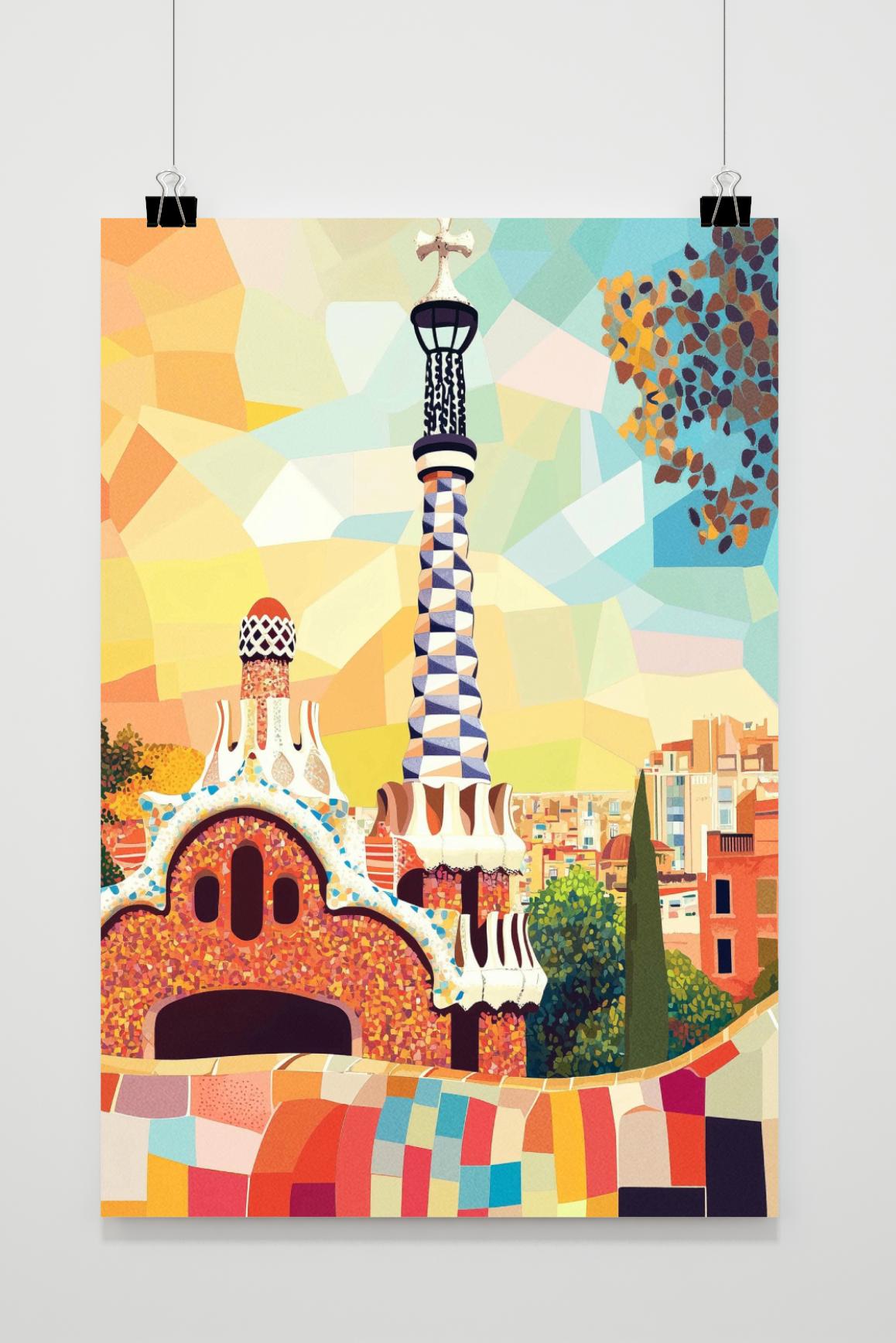 Affiche Park Güell Pop Art de 25 Artstreet