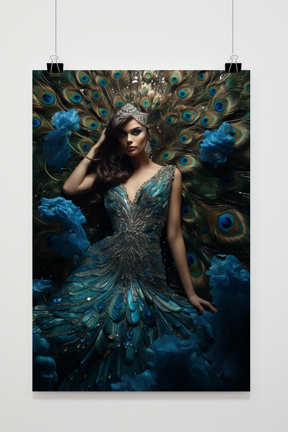 Pfauenfrau Blau Poster