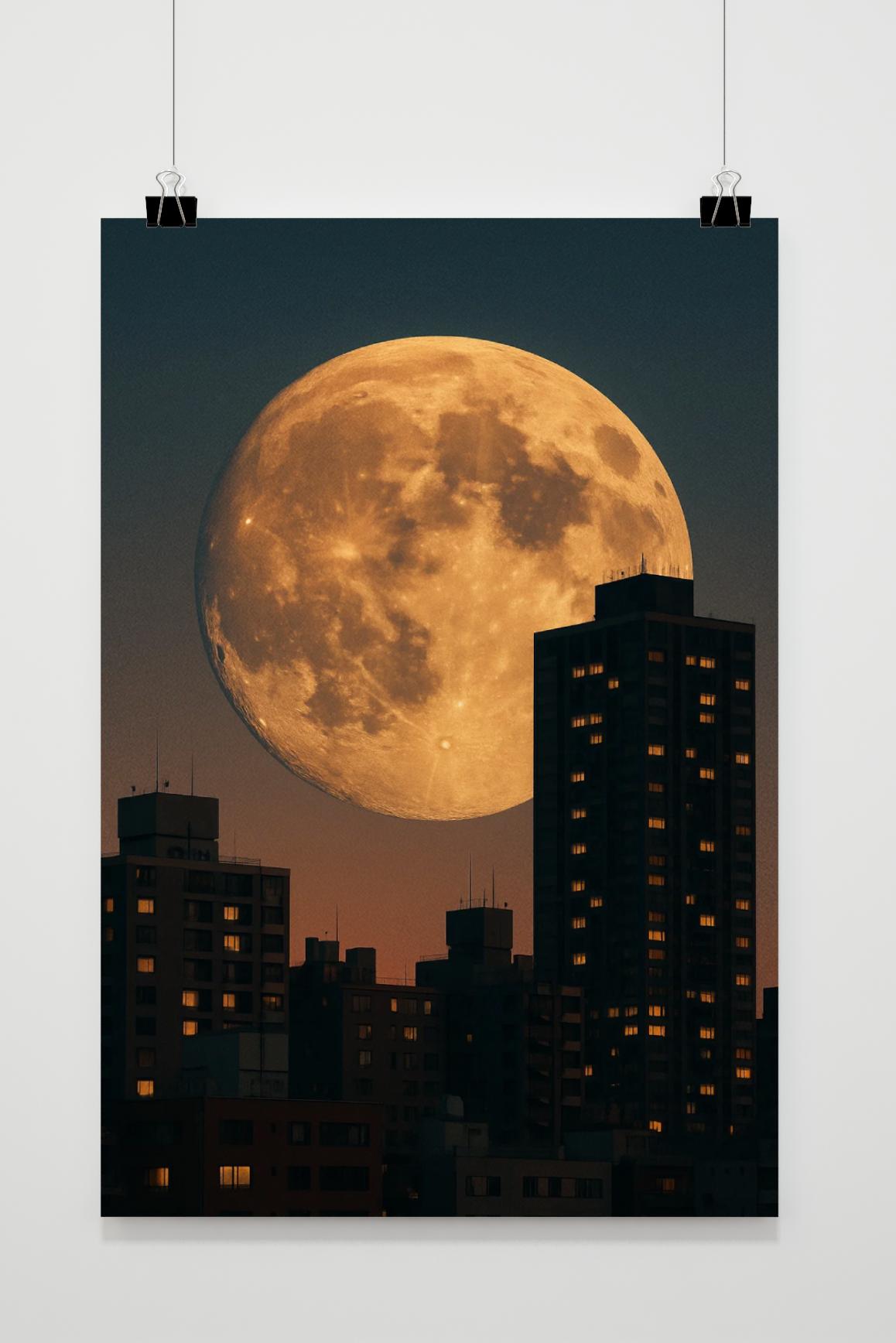 Moon City Buildings Night poster van 25 Artstreet