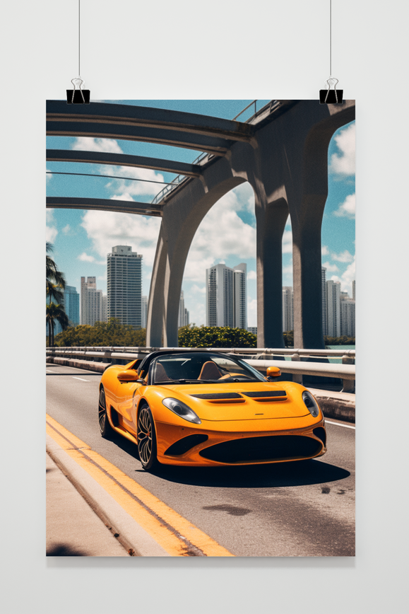 Gele Sportauto poster