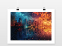 Cityscape Reflection poster met witte rand