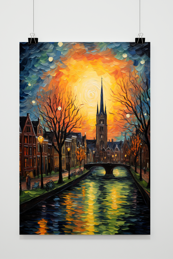 Affiche Église au bord du canal