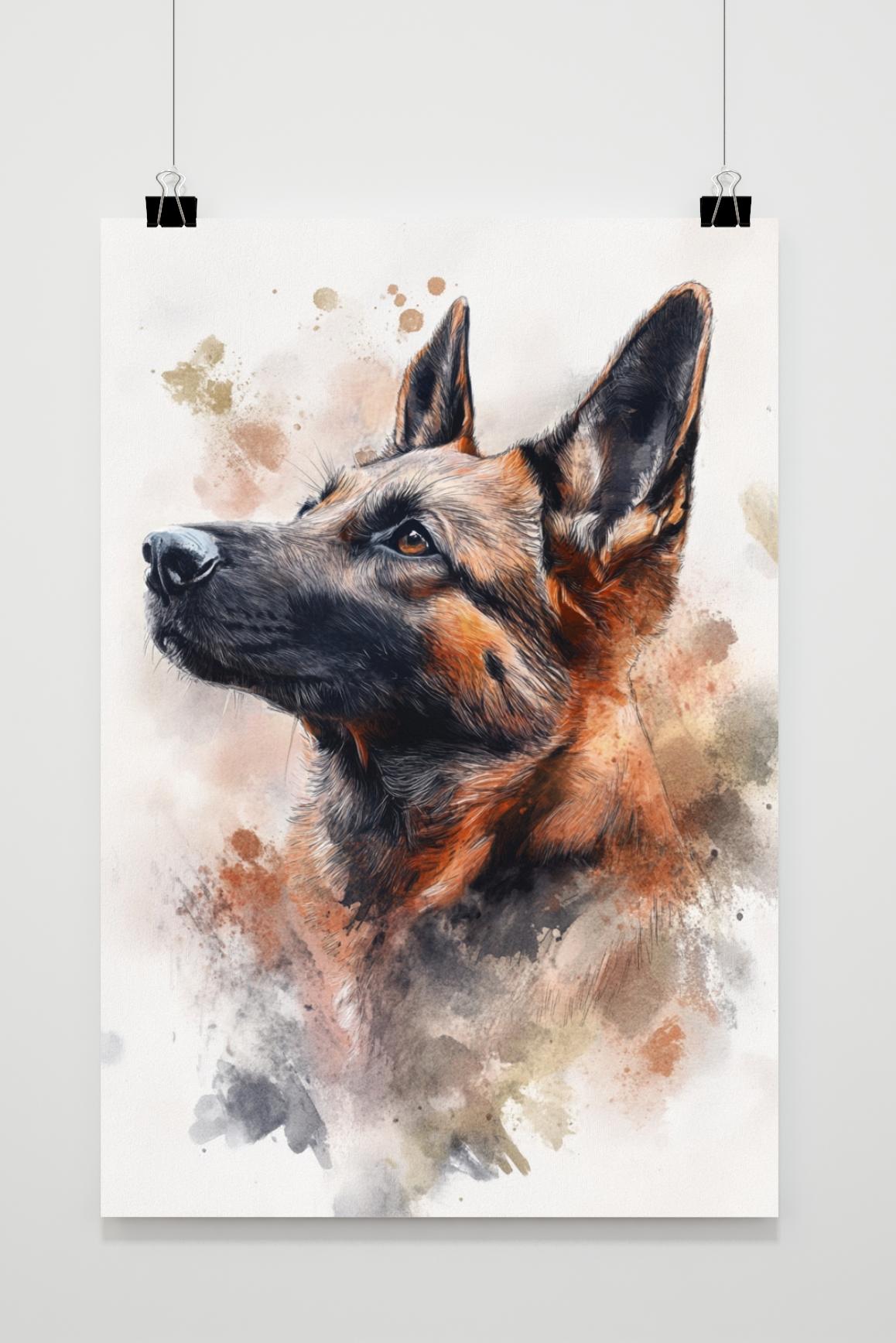 German Shepherd Aquarel in an interior