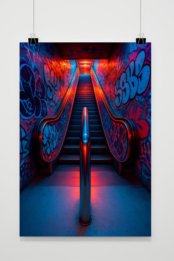 Escalator Subway Graffiti Neon poster