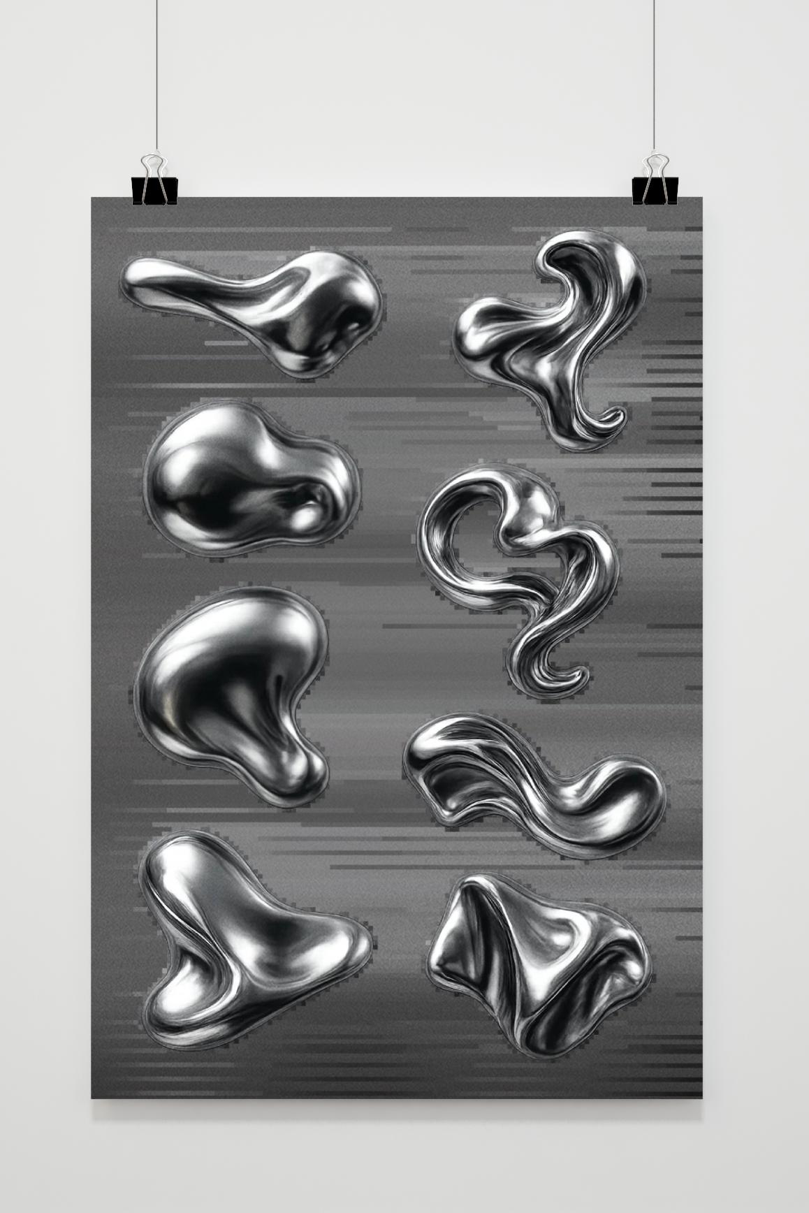 Silver Fluid 3D Shape Metal Poster von 25 Artstreet