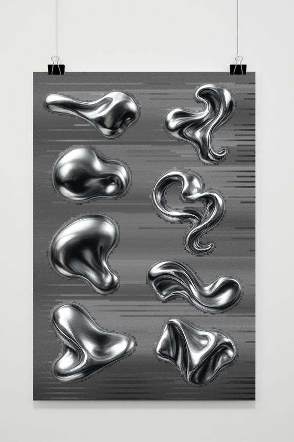 Silver Fluid 3D Shape Metal Poster